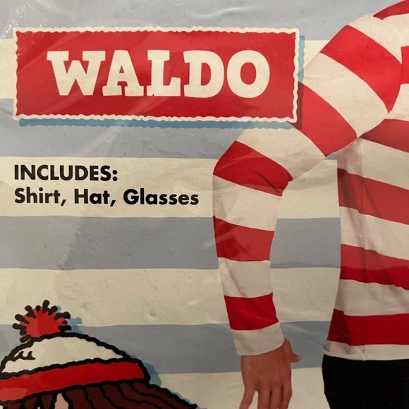 Costume Where’s Waldo Men’s LG/XL NWT
Red/White Striped Shirt w Black Glasses - Picture 3 of 5